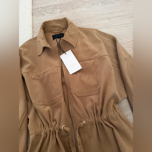 NWT Zara Adjustable Waist Pocket Suede Jacket Tan / Camel Size Small - Picture 3 of 10